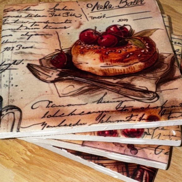 Handmade Vintage Style Fruit and Coffee Ceramic Tile Coasters - Picture 8 of 8